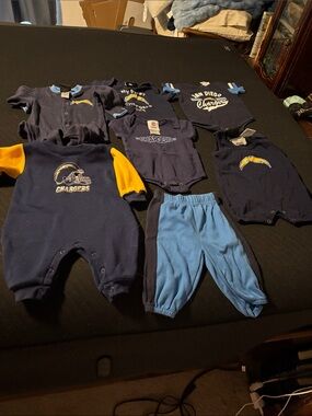 Reebok Navy, Gold & Light Blue Baby One-Piece and Pants Set - Chargers Style